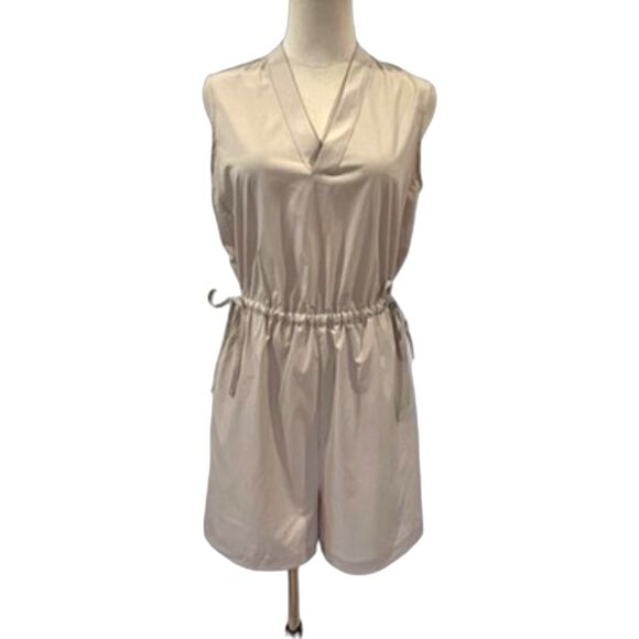 Calvin Klein Tan Shorts Romper Drawstring Waist Pockets Utility Sleeveless 6 - Picture 2 of 9